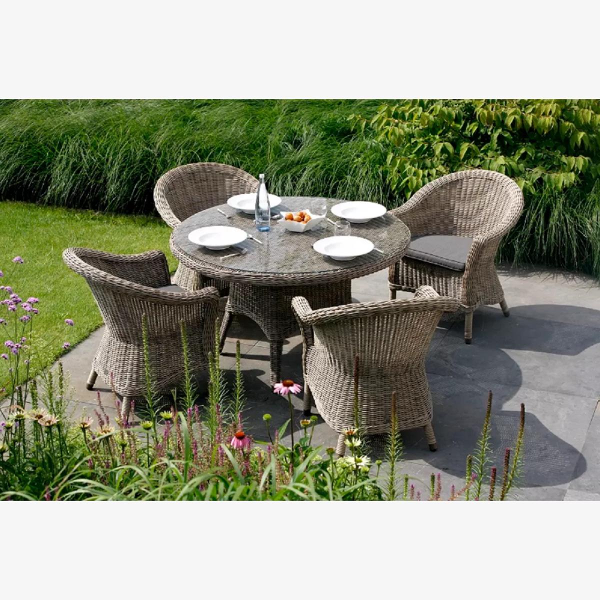 4 Seasons Outdoor Chester 4-Seater Round Garden Dining Table & Chairs Set, Pure – image 1