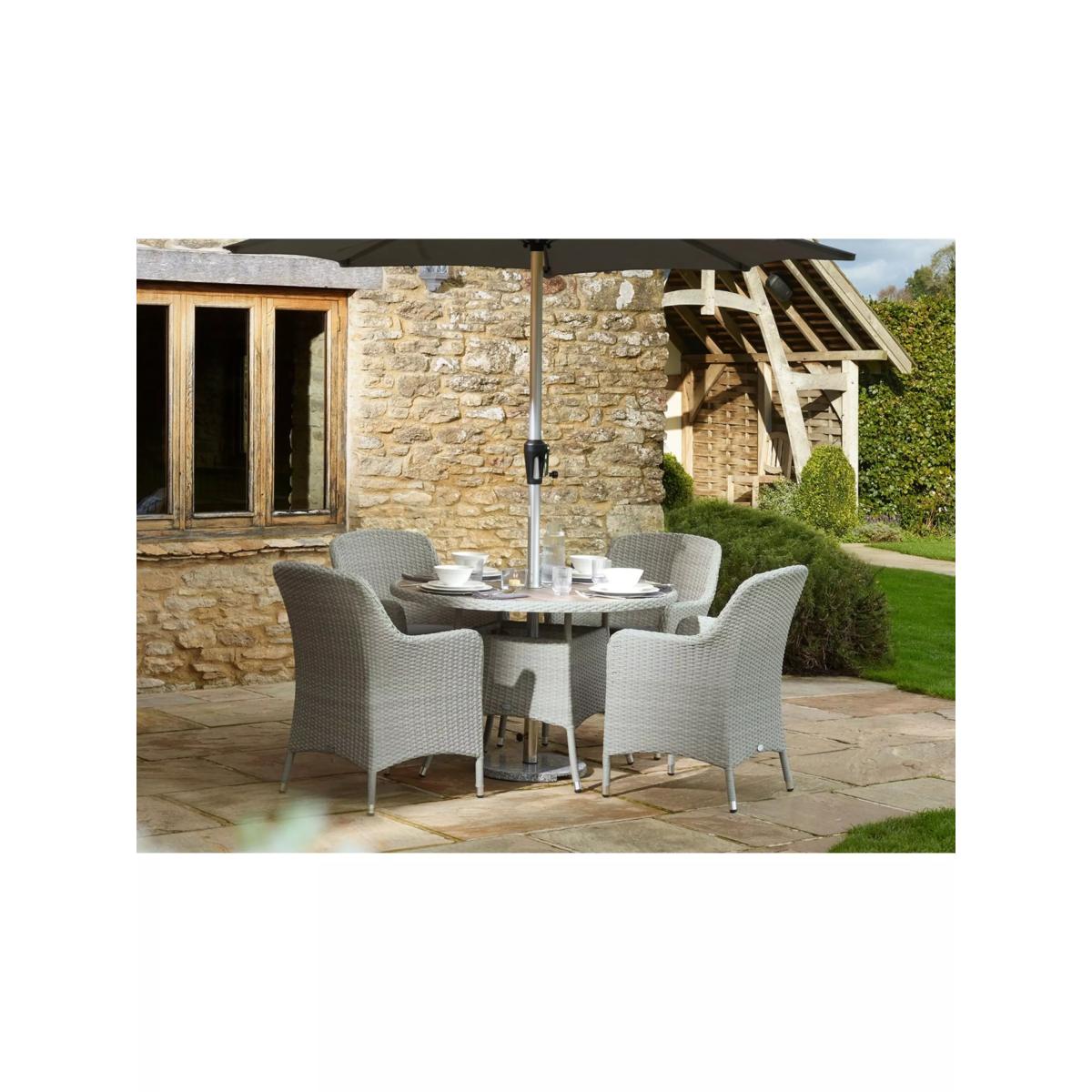 Bramblecrest Tetbury 4-Seater Round Garden Dining Table & Chairs Set with Parasol, Cloud – image 2