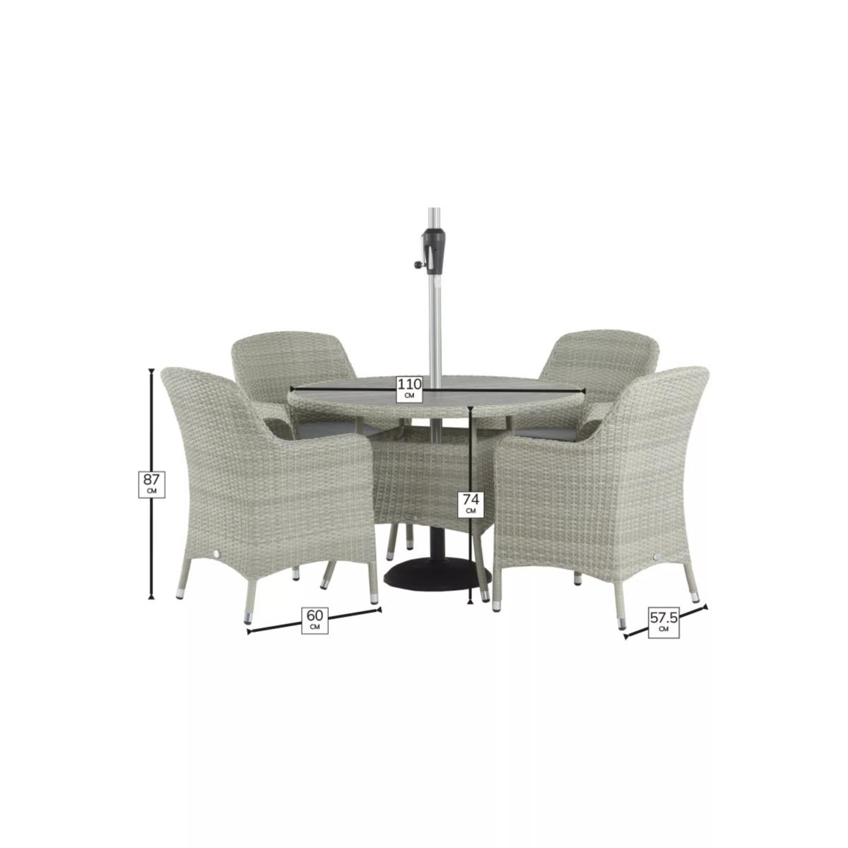 Bramblecrest Tetbury 4-Seater Round Garden Dining Table & Chairs Set with Parasol, Cloud – image 5