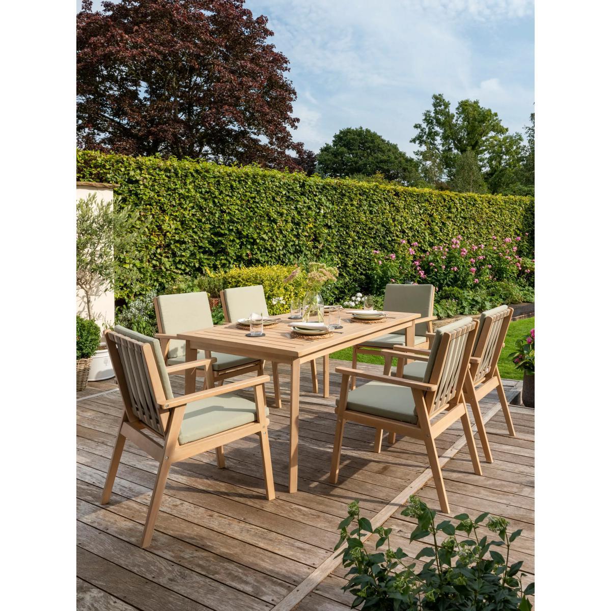 KETTLER RHS Hampton 6-Seater Garden Dining Table & Chairs, FSC-Certified (Acacia Wood), Natural/Sage – image 4