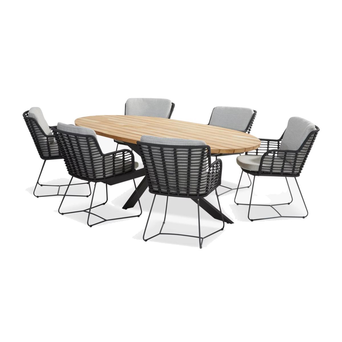 4 Seasons Outdoor Fabrice & Prado Ellipse 6-Seater Garden Dining Set, FSC-Certified (Teak Wood), Anthracite/Natural – image 1