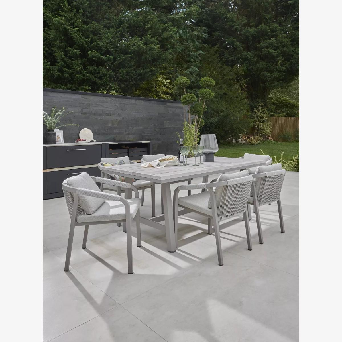 KETTLER Como 6-Seater Rectangular Garden Dining Table & Chairs Set, Pebble – image 1