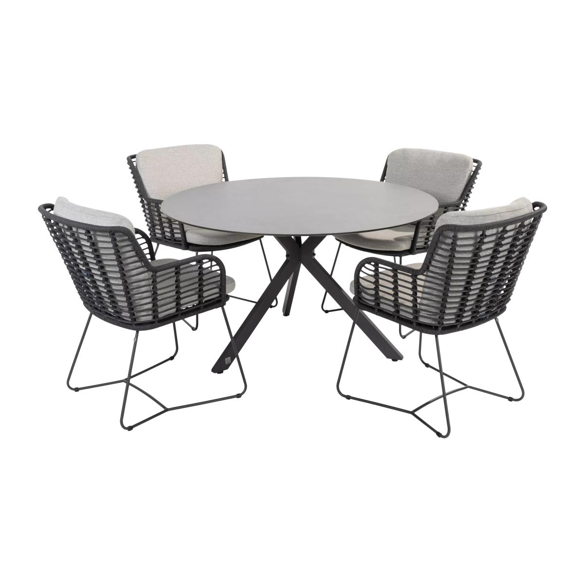 4 Seasons Outdoor Fabrice & Locarno 4-Seater Round Garden Dining Table & Chairs Set, Anthracite – image 1