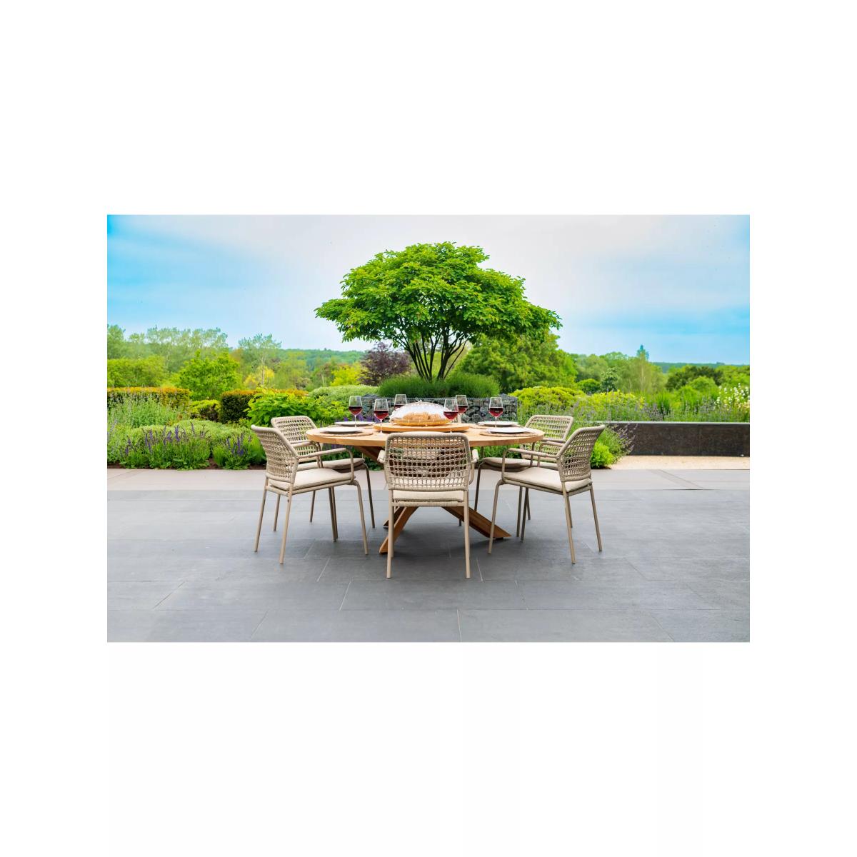 4 Seasons Outdoor Barista & Prado 6-Seater Garden Dining Set with Lazy Susan, FSC-Certified (Teak Wood), Latte/Natural – image 4