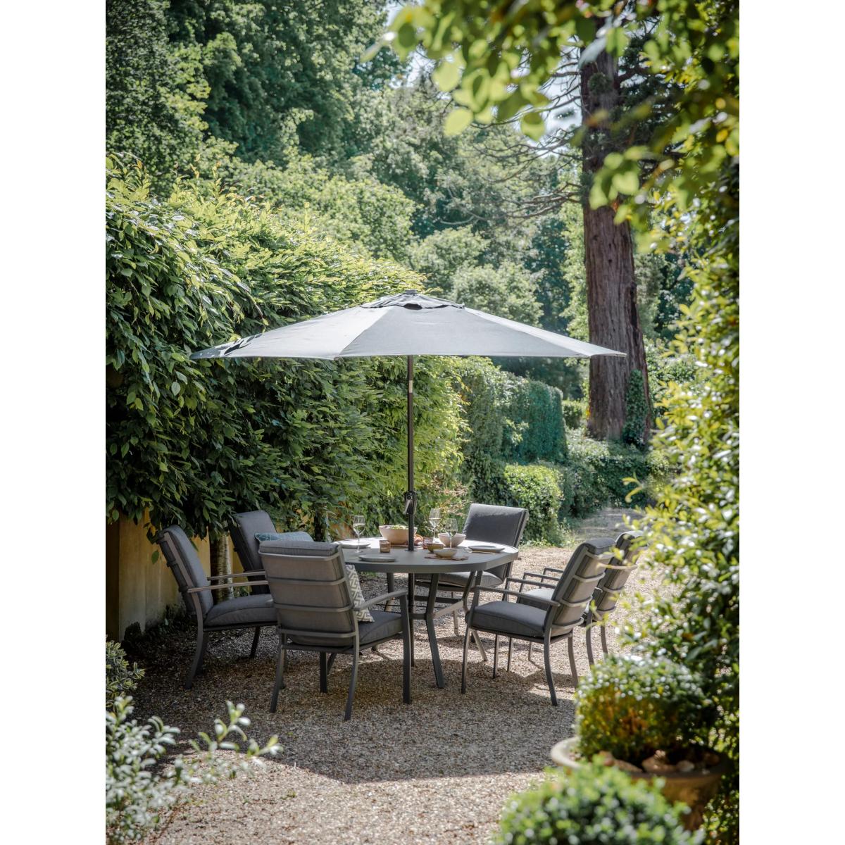 LG Outdoor Monza 6-Seater Garden Oval Dining Table & Chairs Set with Parasol, Grey – image 2
