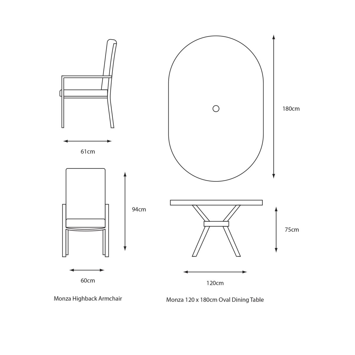 LG Outdoor Monza 6-Seater Garden Oval Dining Table & Chairs Set with Parasol, Grey – image 3