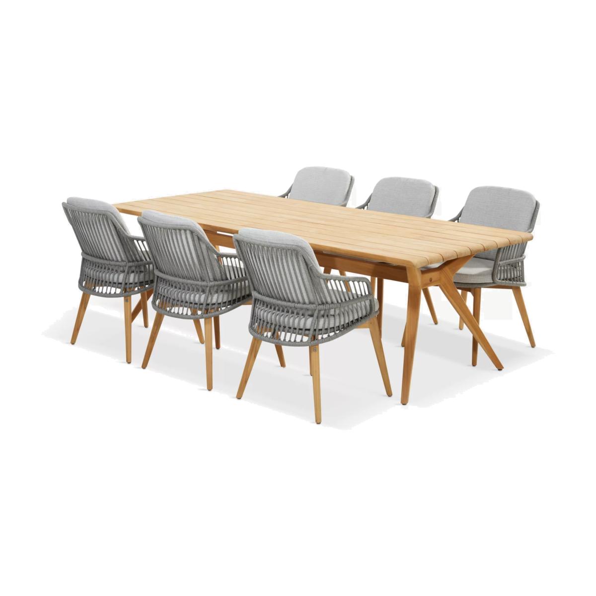 4 Seasons Outdoor Sempre 6-Seater Rectangular Garden Dining Table & Chairs Set, FSC-Certfied (Teak Wood), Silver Grey – image 1