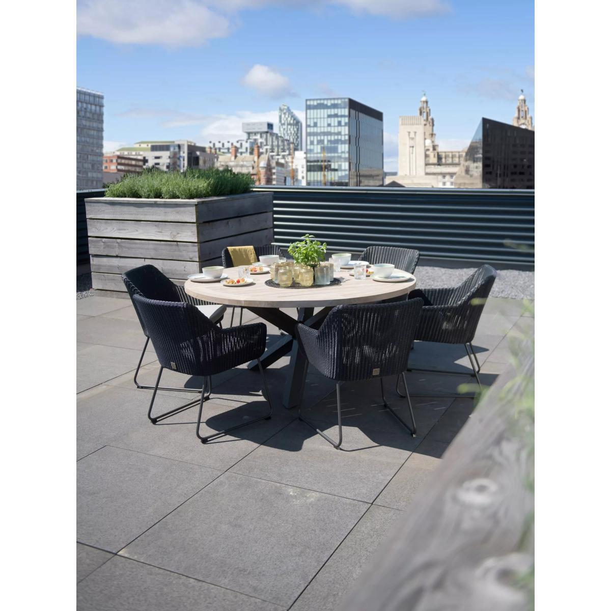 4 Seasons Outdoor Avila 6-Seater Round Garden Dining Table & Chairs Set, FSC-Certified (Teak Wood), Anthracite/Natural – image 2