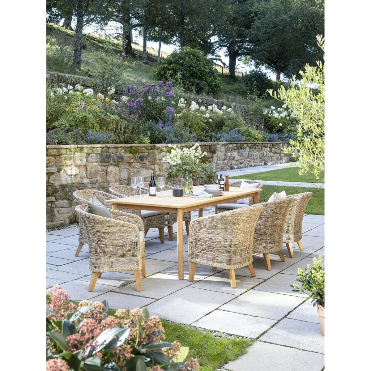 KETTLER Durban 8-Seater Teak Wood Garden Dining Table & Woven Rattan Chairs Set, Grey – image 2