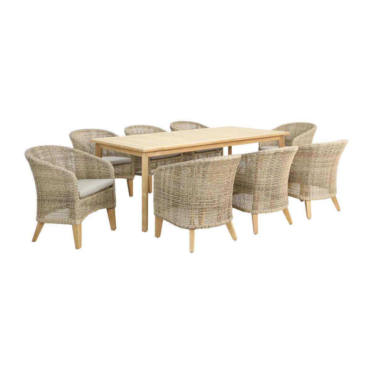 KETTLER Durban 8-Seater Teak Wood Garden Dining Table & Woven Rattan Chairs Set, Grey – image 1