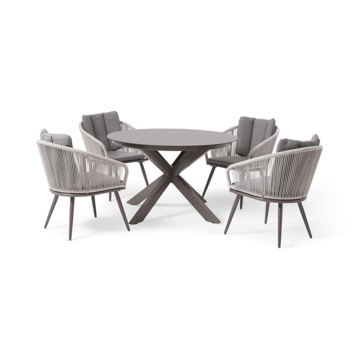 4 Seat Round Garden Dining Set, Grey & Natural White – image 2
