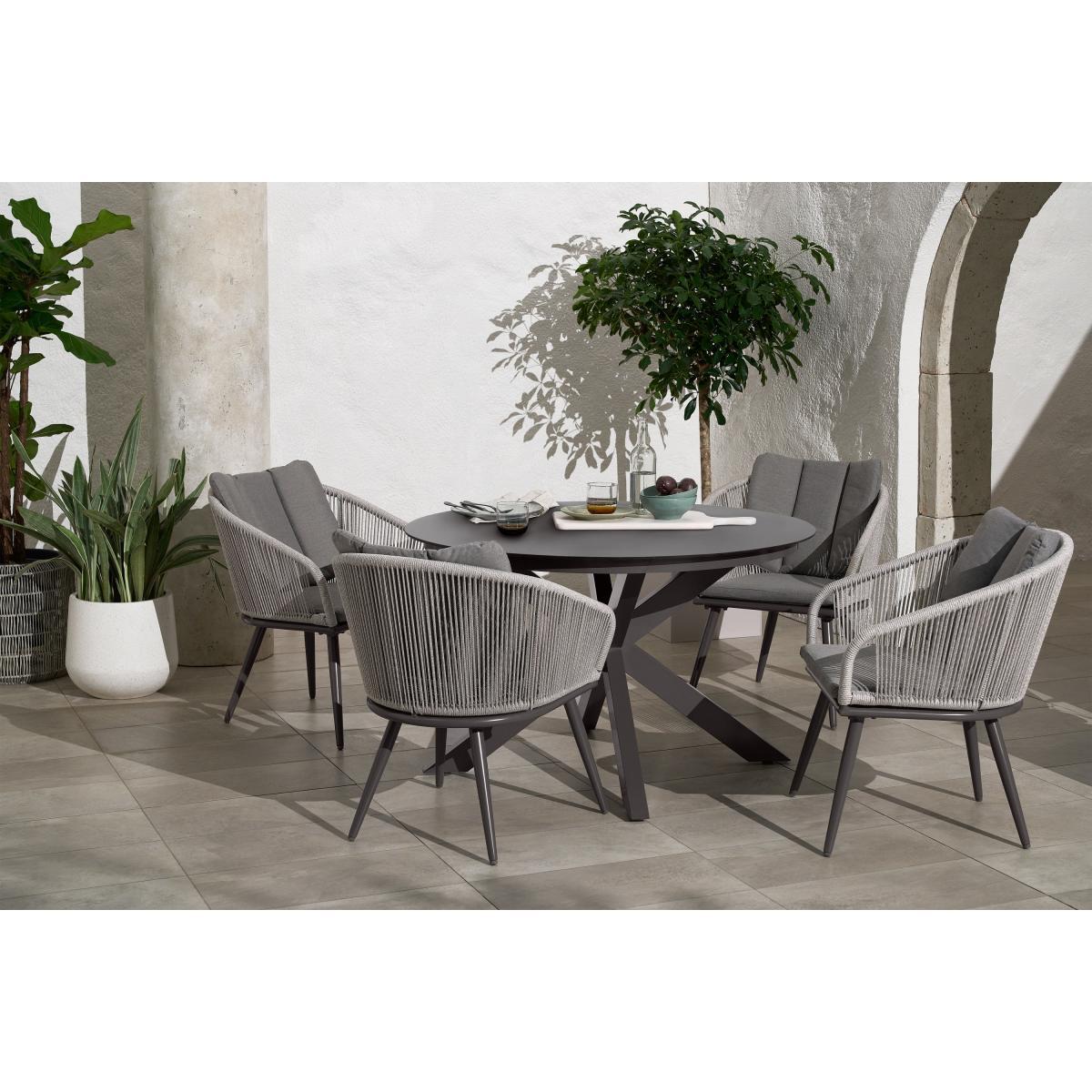4 Seat Round Garden Dining Set, Grey & Natural White – image 3