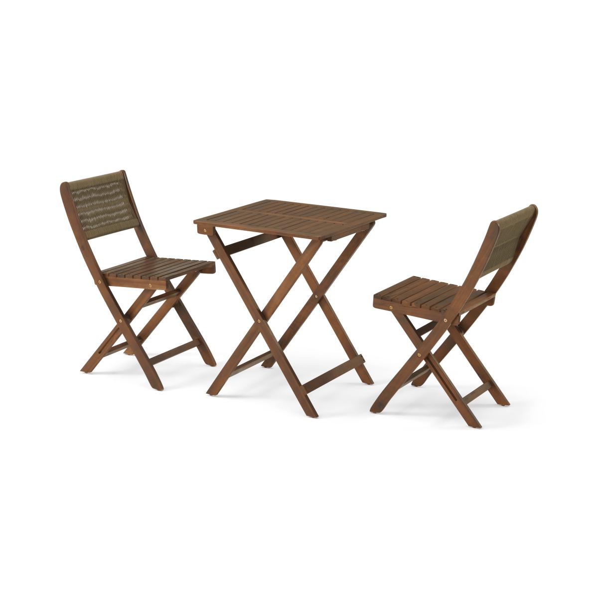Elma Folding Garden Bistro Set, Dark Acacia Wood & Khaki – image 2