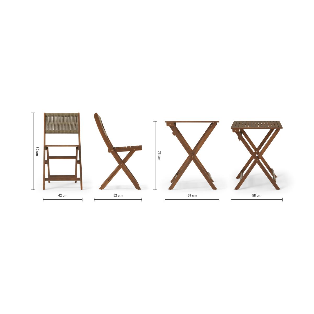Elma Folding Garden Bistro Set, Dark Acacia Wood & Khaki – image 12