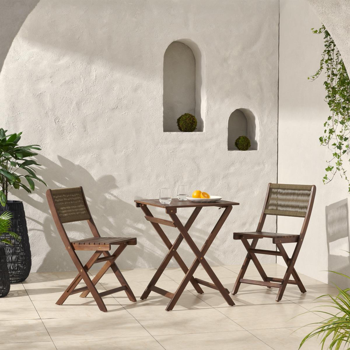Elma Folding Garden Bistro Set, Dark Acacia Wood & Khaki – image 8