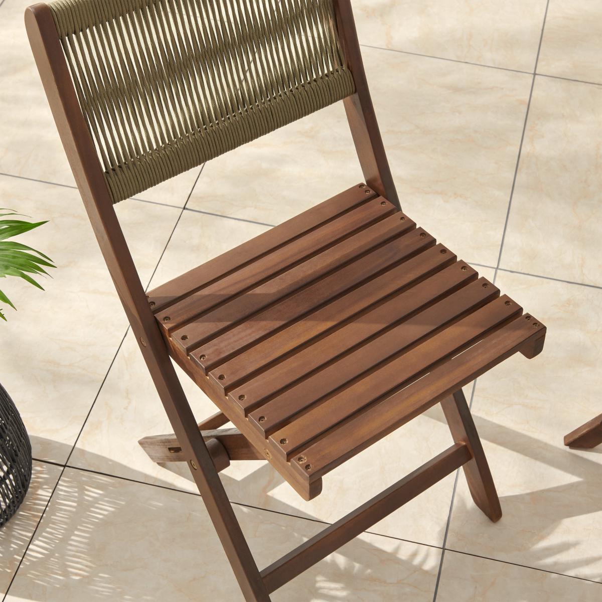 Elma Folding Garden Bistro Set, Dark Acacia Wood & Khaki – image 10