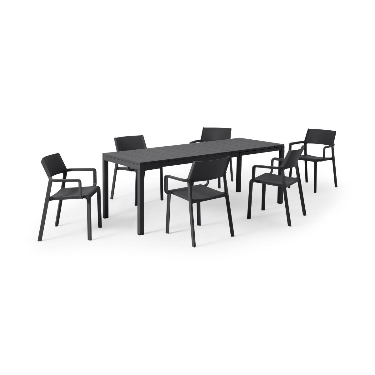 Nardi 6 Seat Extending Dining Set, Dark Grey Fibreglass, Resin & Aluminium – image 2