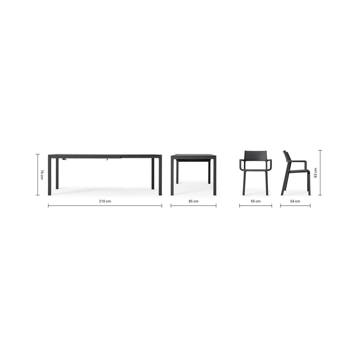 Nardi 6 Seat Extending Dining Set, Dark Grey Fibreglass, Resin & Aluminium – image 12