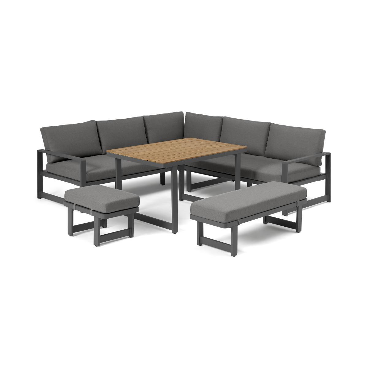 Topa Garden Corner Dining Set, Acacia Wood & Grey – image 2
