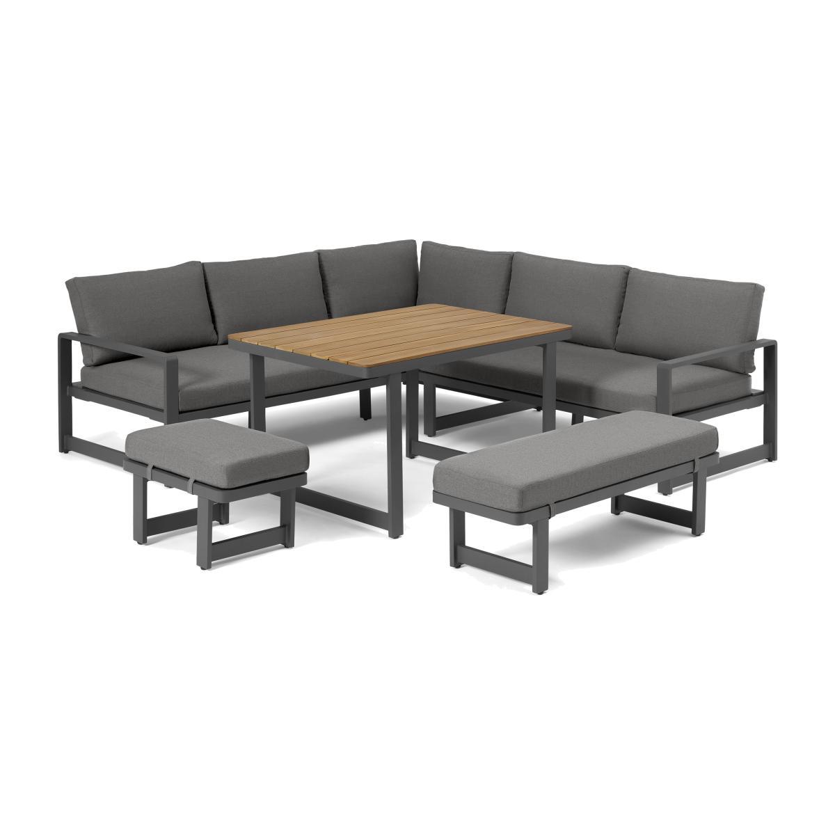 Topa Garden Corner Dining Set, Acacia Wood & Grey – image 1