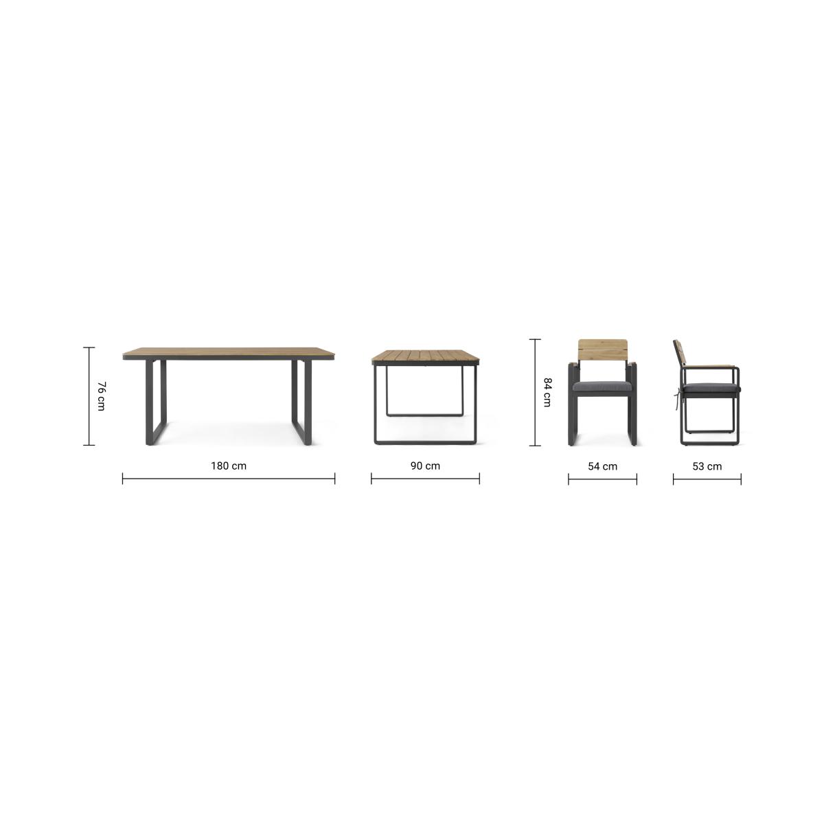 Topa Garden 4 seat Dining Set, Acacia Wood and Grey – image 15
