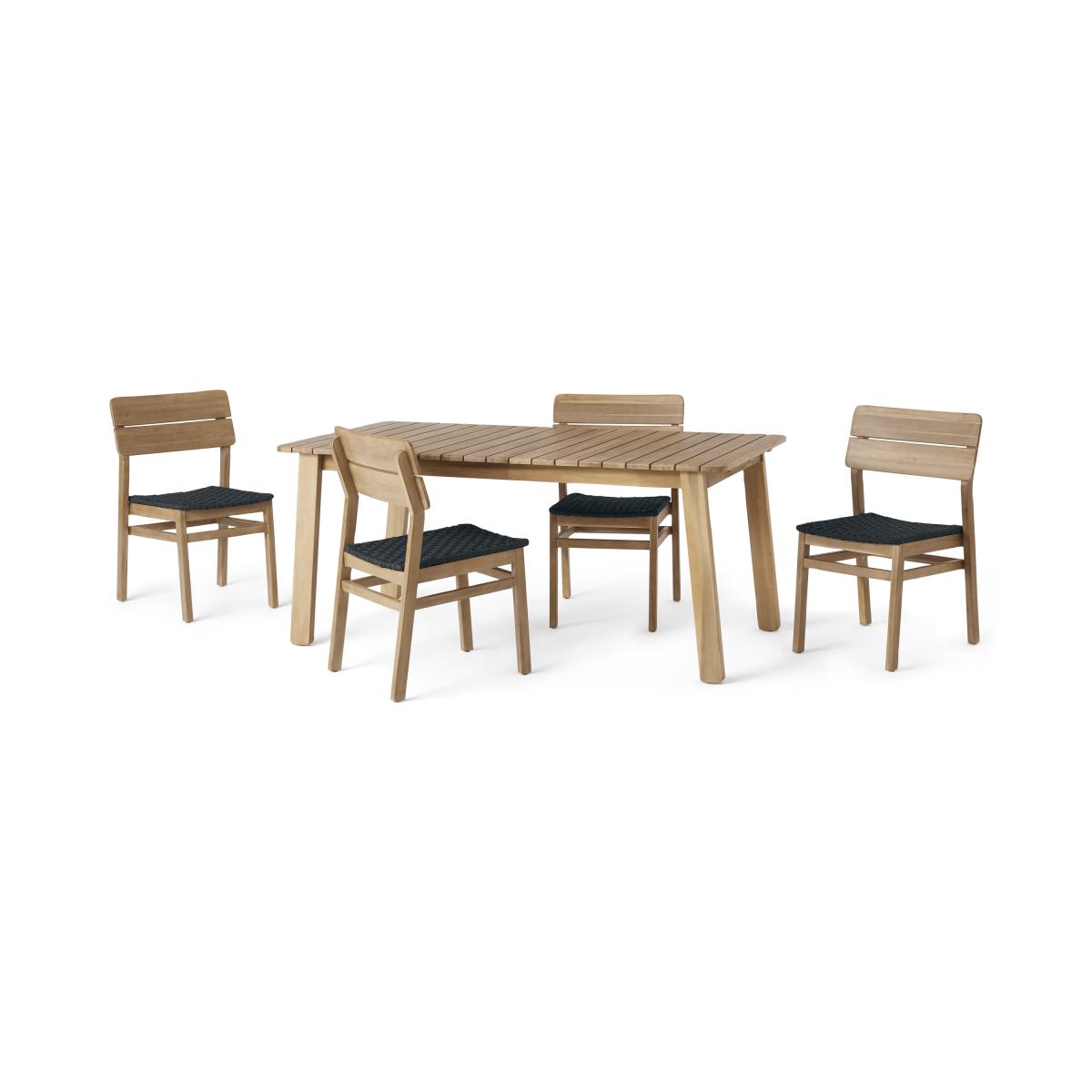 Jala Garden Dining Set, Acacia Wood and Black – image 2