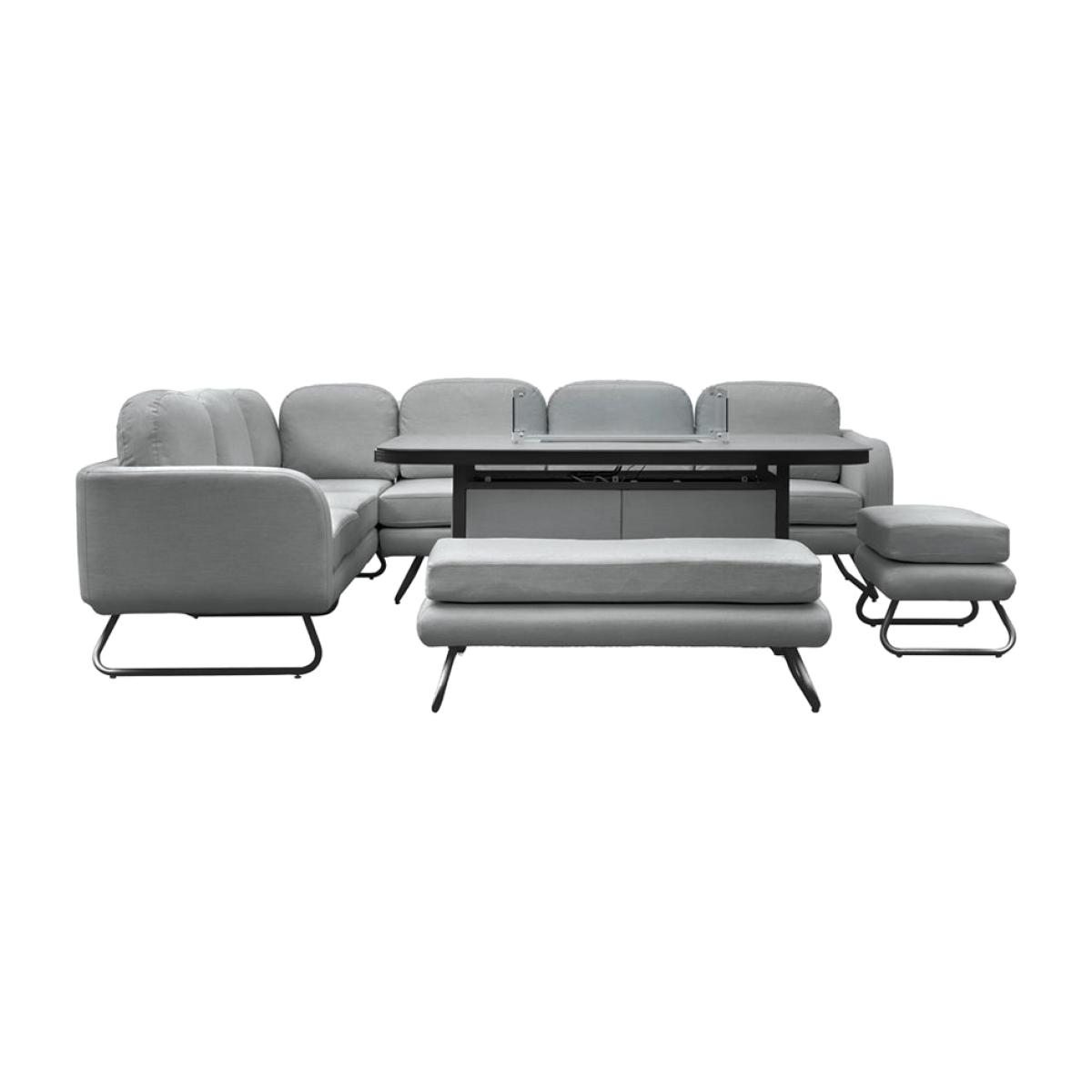 Gallery Interiors Annabelle Rectangle Outdoor Dining Set with Fire Pit in Slate Grey