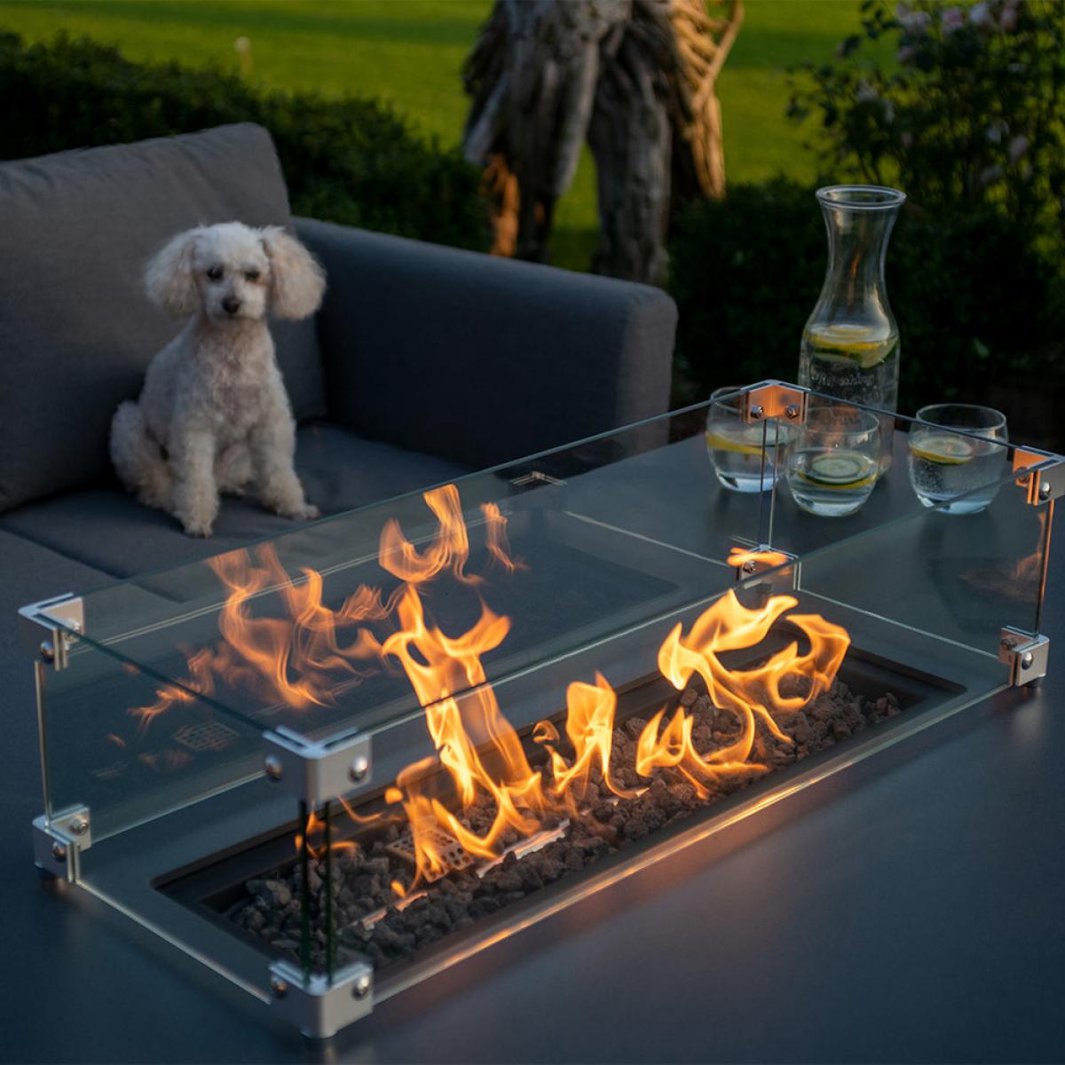Maze Pulse Left Handed Rectangular Corner Dining Set with Fire Pit Flanelle – image 2