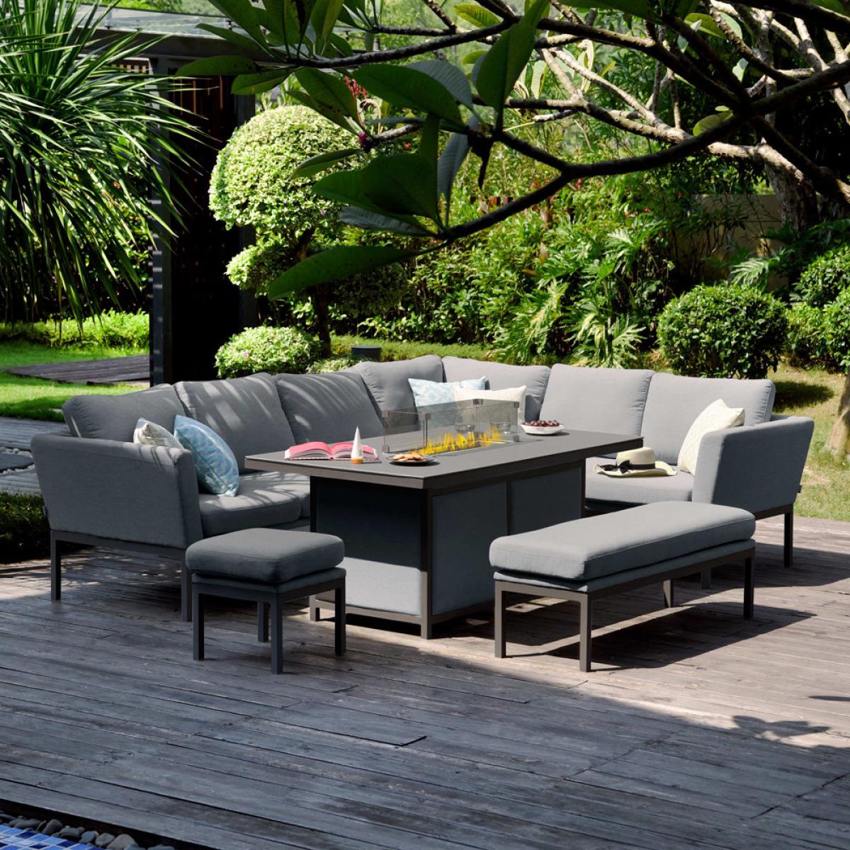 Maze Pulse Left Handed Rectangular Corner Dining Set with Fire Pit Flanelle – image 1