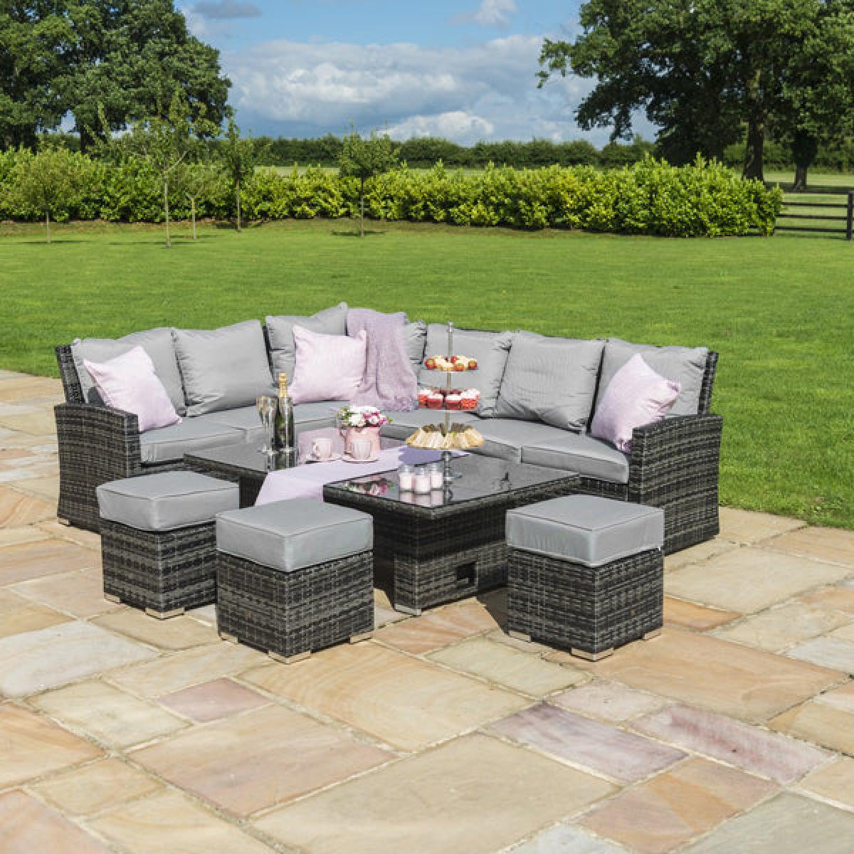 Maze Rattan Kingston Corner Outdoor Dining Set with Rising Table in Grey – image 3