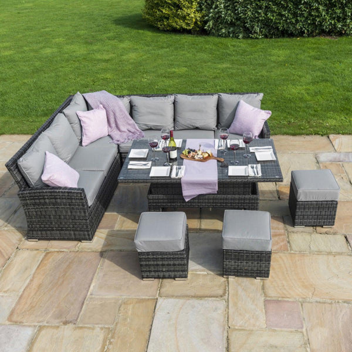 Maze Rattan Kingston Corner Outdoor Dining Set with Rising Table in Grey – image 4