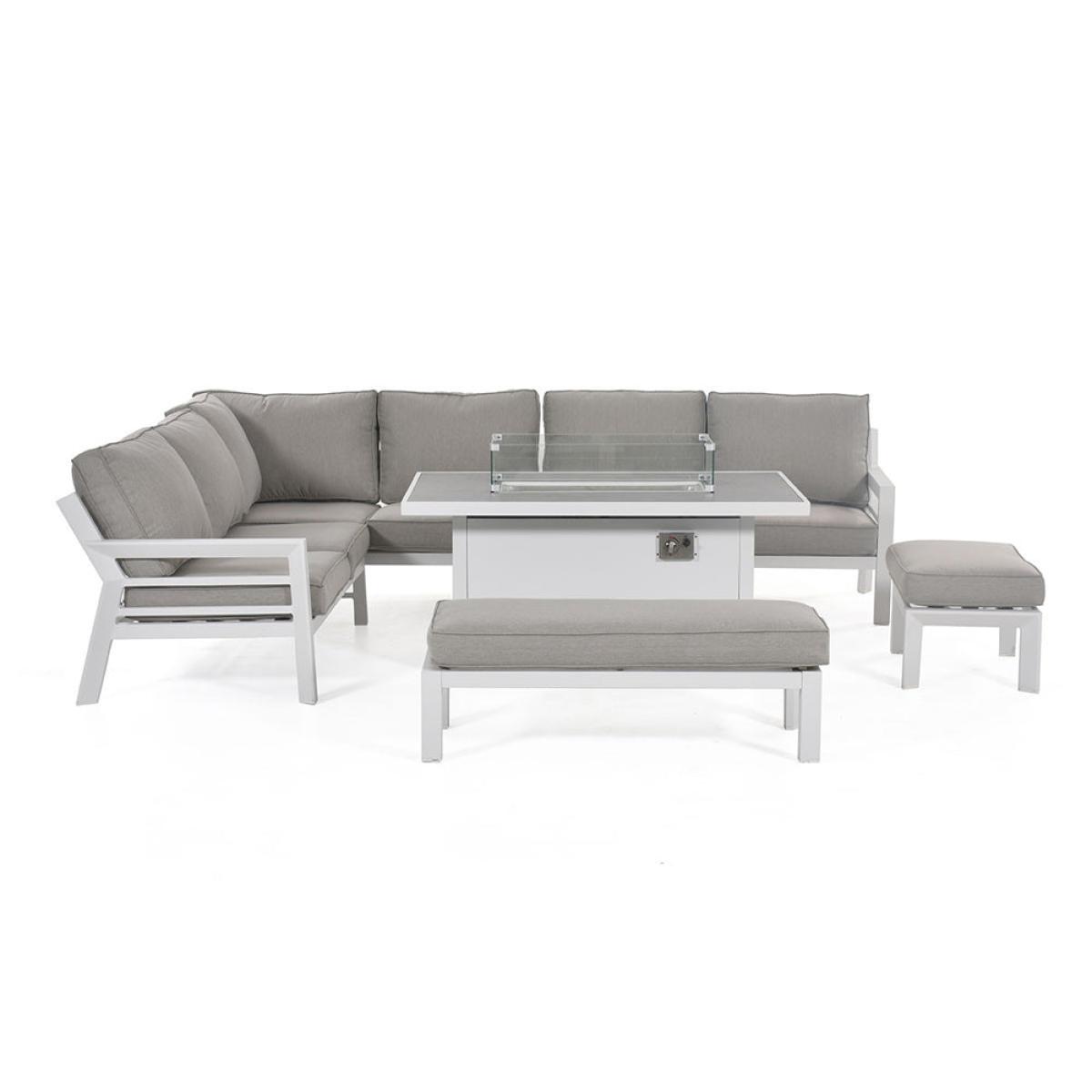 Maze New York Corner Dining Set With Fire Pit Table White – image 2