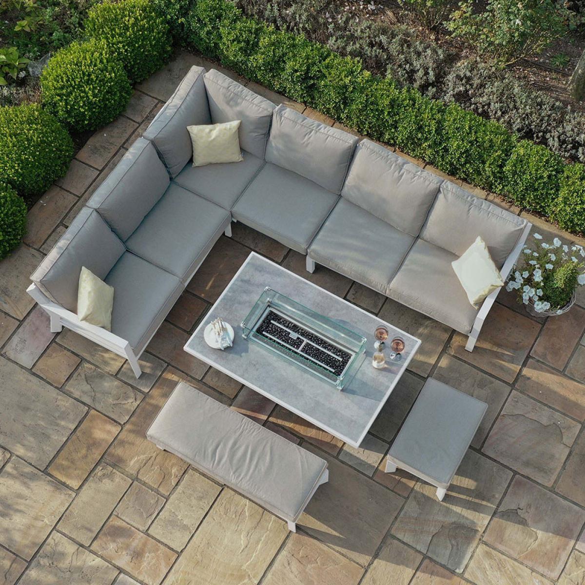 Maze New York Corner Dining Set With Fire Pit Table White – image 3