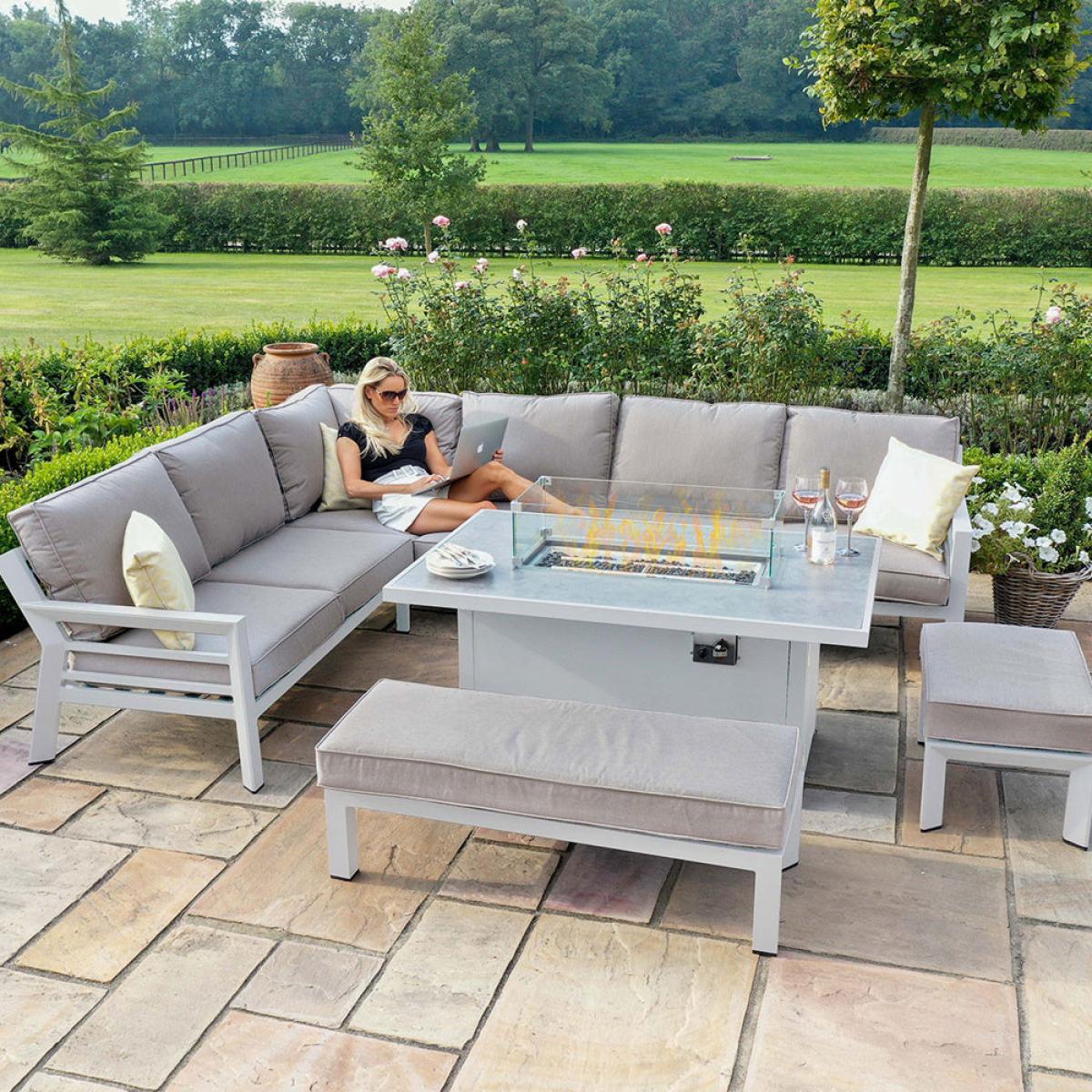 Maze New York Corner Dining Set With Fire Pit Table White – image 4