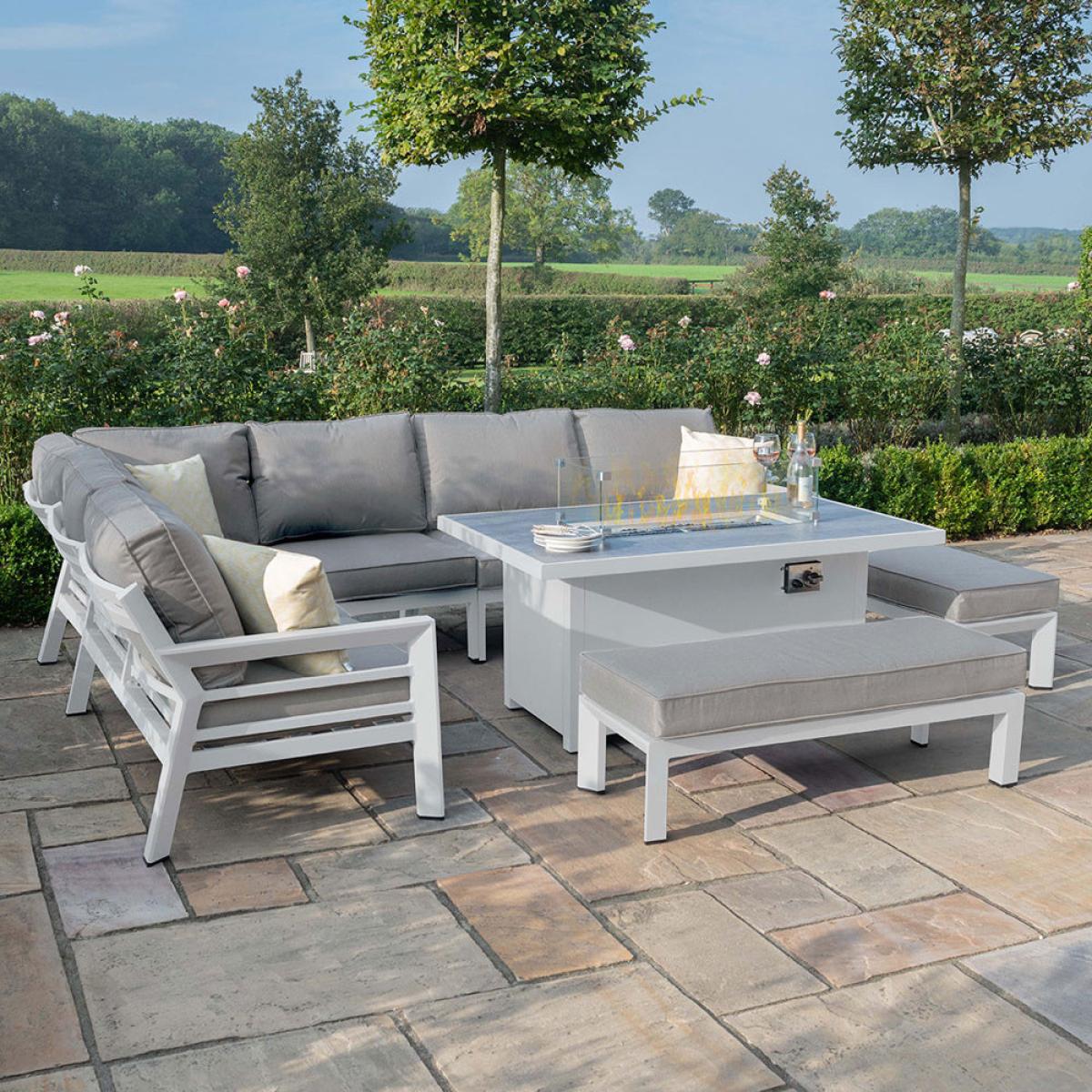 Maze New York Corner Dining Set With Fire Pit Table White – image 6