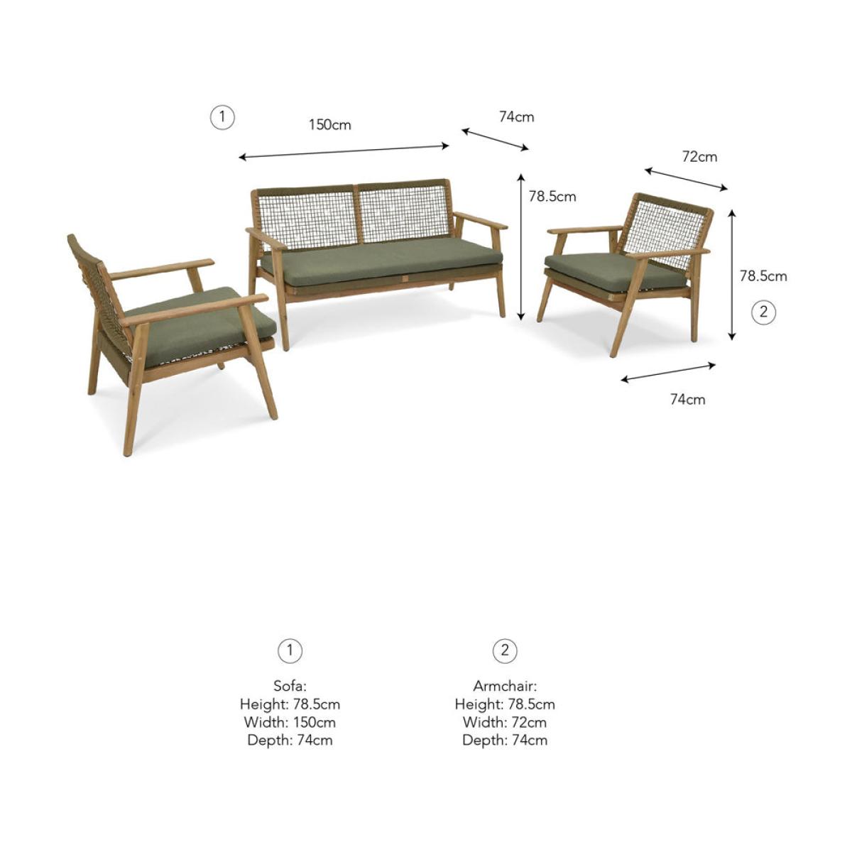 Garden Trading Dawlish Sofa Set Olive Green – image 3