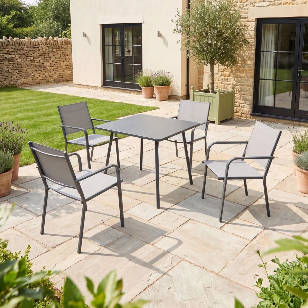 Rivington 4 Seater Steel Garden Dining Set - Grey – image 1