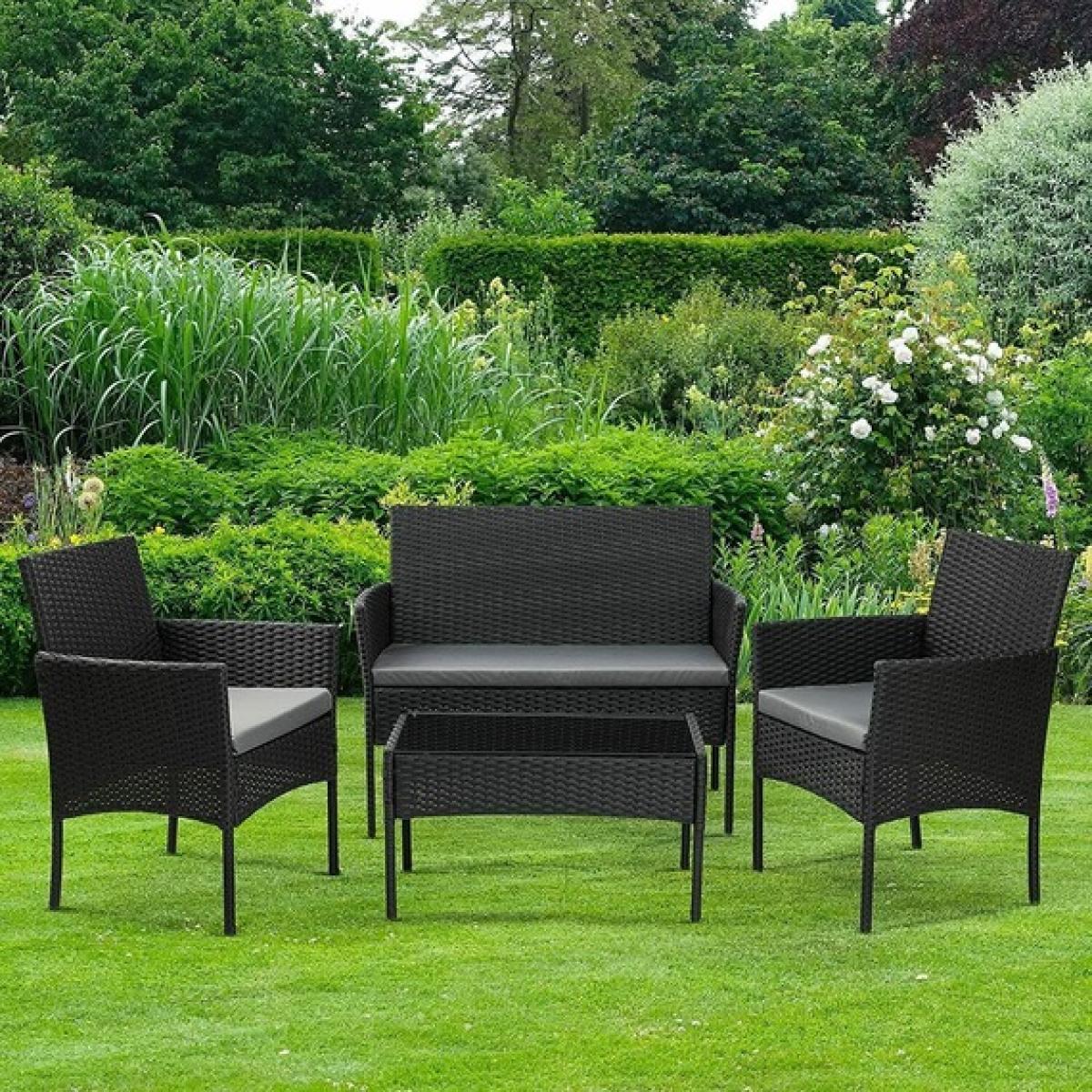 Rattan Garden Furniture Patio 4 Pcs Chair and Table - Black