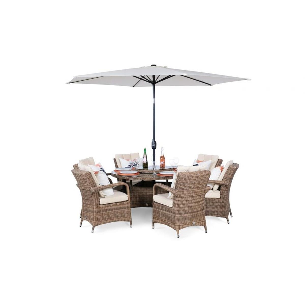 Arizona Signature Weave Round 6 Seater Rattan Patio Dining Set - Brown – image 15