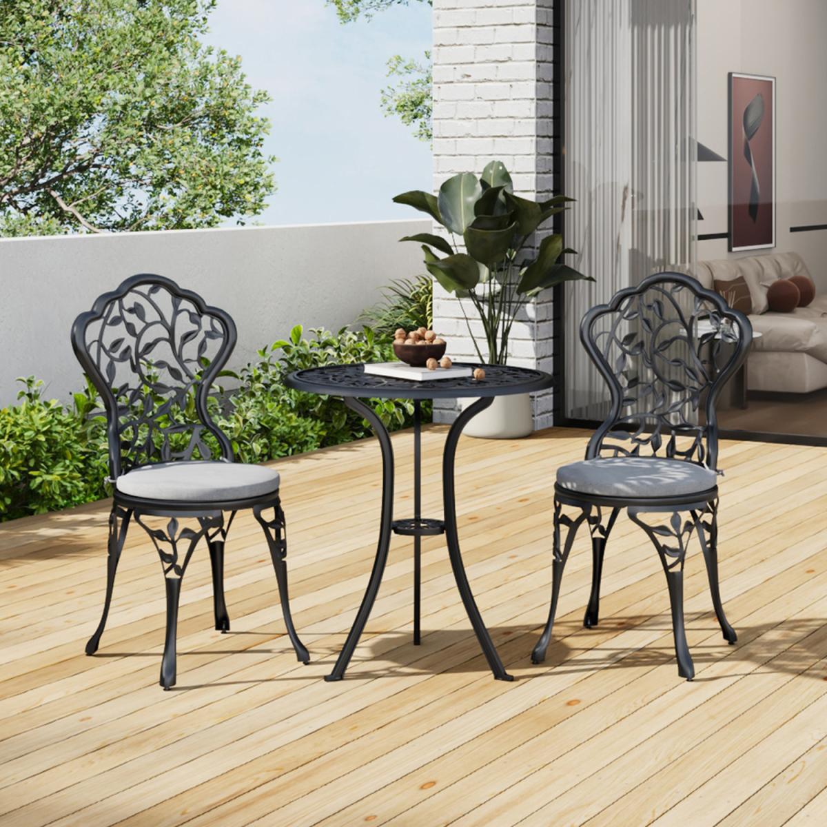 2 Seater Aluminum Garden Table and Chair Set - Black / 66cm