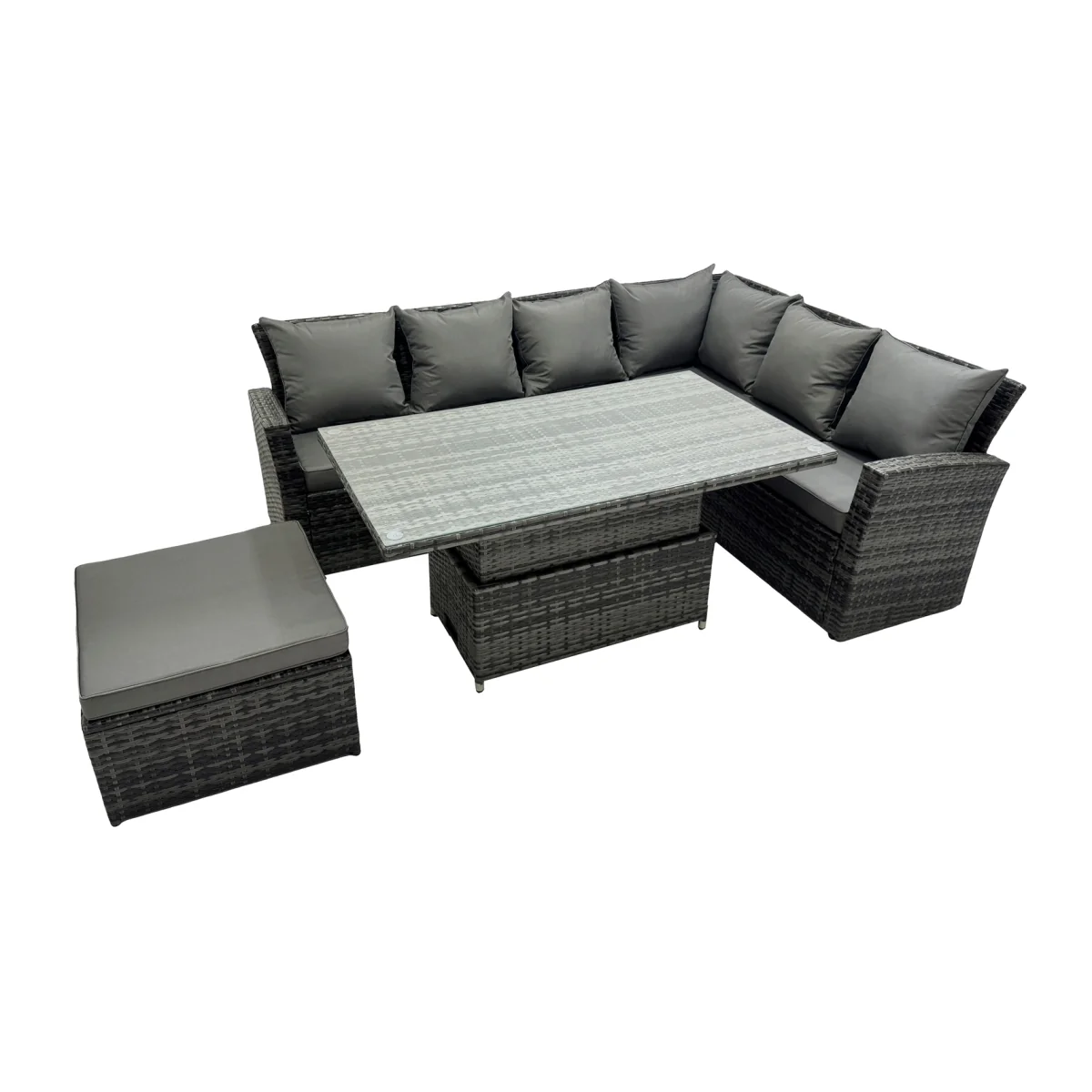 Fimous 7-Seater Rattan High-Back Set with Rising Table - Dark Grey Mixed