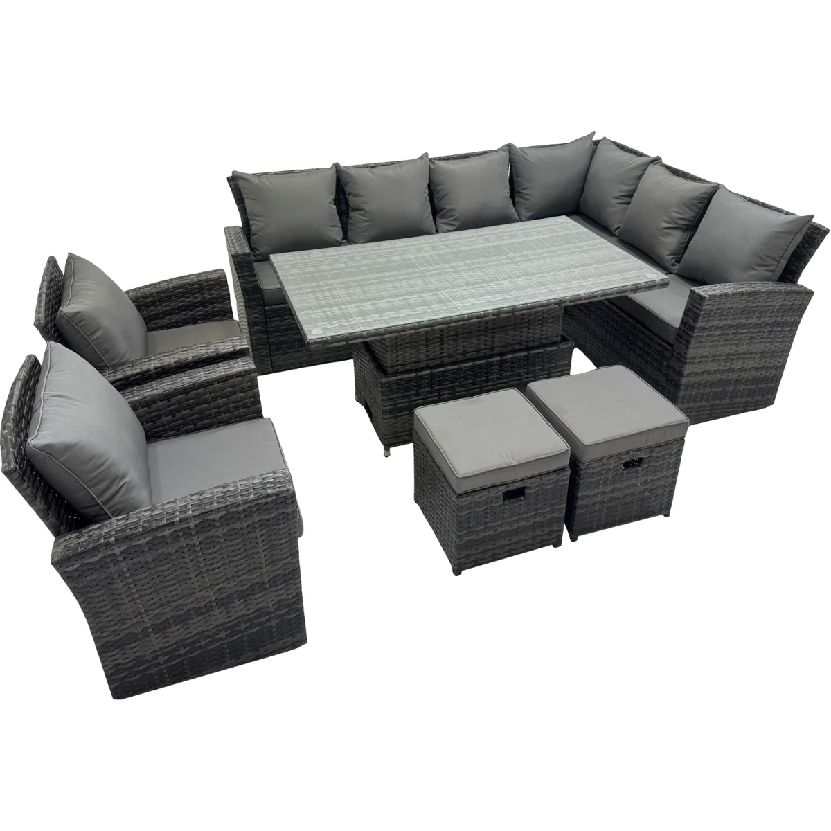 Fimous 10-Seat Rattan Garden Furniture Set with Adjustable Lifting Table Dark Grey - Dark Grey Mixed – image 5