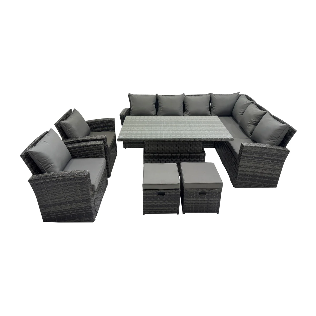 Fimous 10-Seat Rattan Garden Furniture Set with Adjustable Lifting Table Dark Grey - Dark Grey Mixed – image 1