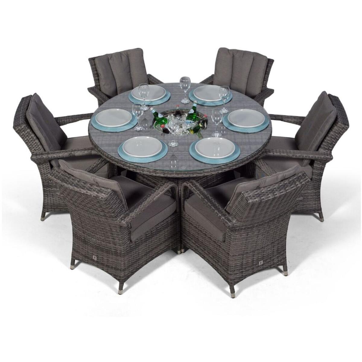 Arizona Round 6 Seater Patio Dining Set with Ice Bucket Drinks Cooler - Grey – image 2