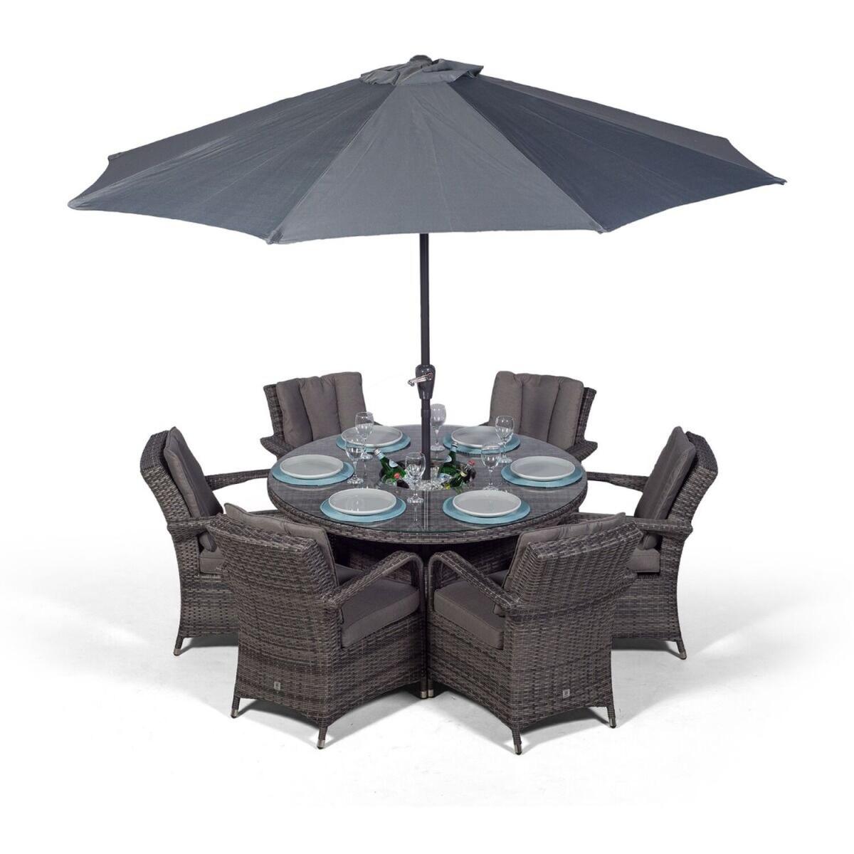 Arizona Round 6 Seater Patio Dining Set with Ice Bucket Drinks Cooler - Grey – image 11