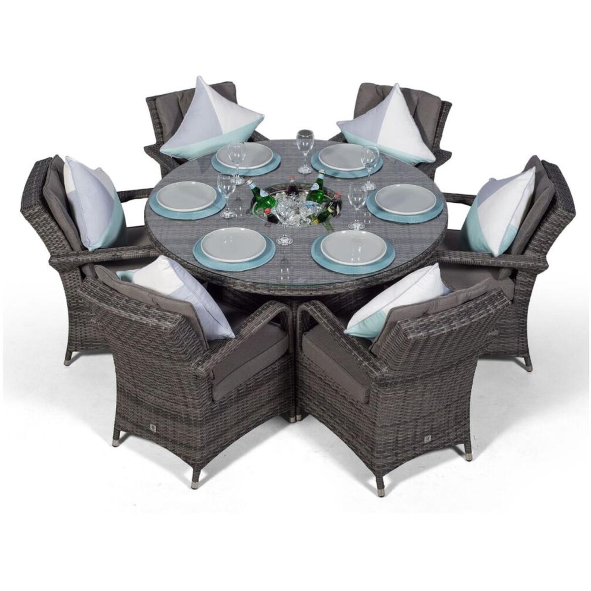 Arizona Round 6 Seater Patio Dining Set with Ice Bucket Drinks Cooler - Grey – image 8