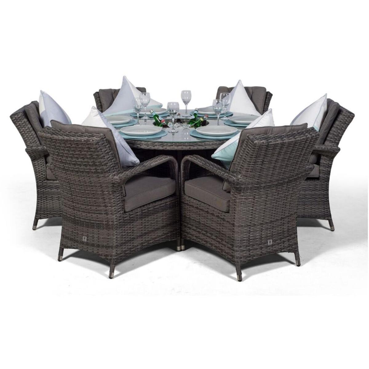 Arizona Round 6 Seater Patio Dining Set with Ice Bucket Drinks Cooler - Grey – image 10
