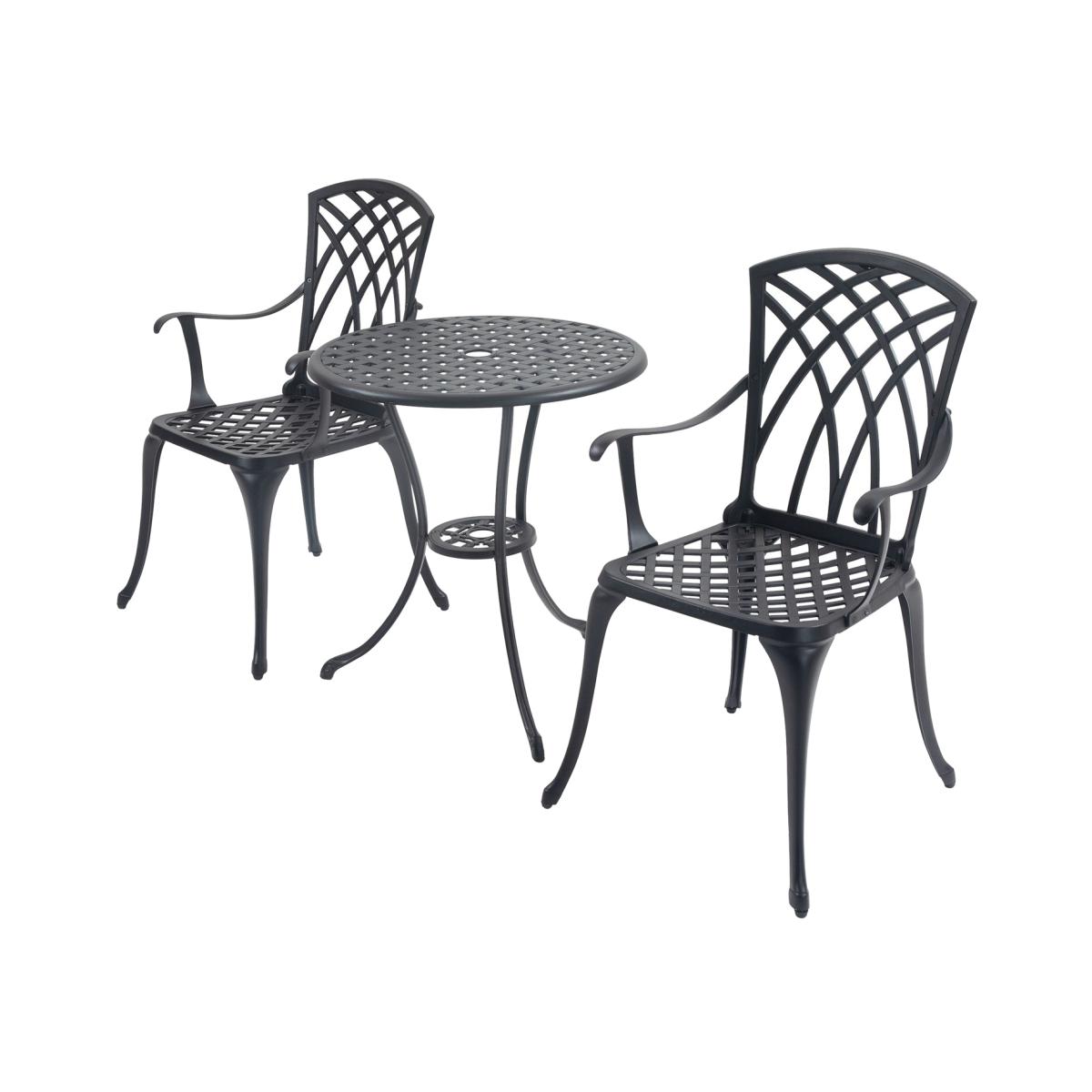 Birchtree 3 Piece Outdoor Cast Aluminum Table and 2 Chairs Set - Black