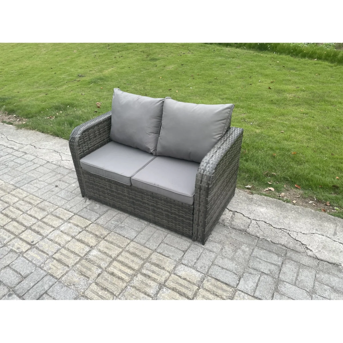 Fimous High-Back Rattan Garden Furniture Set, 8-Seater, Dark Grey. - Dark grey mixed rattan with dark grey fabric – image 4