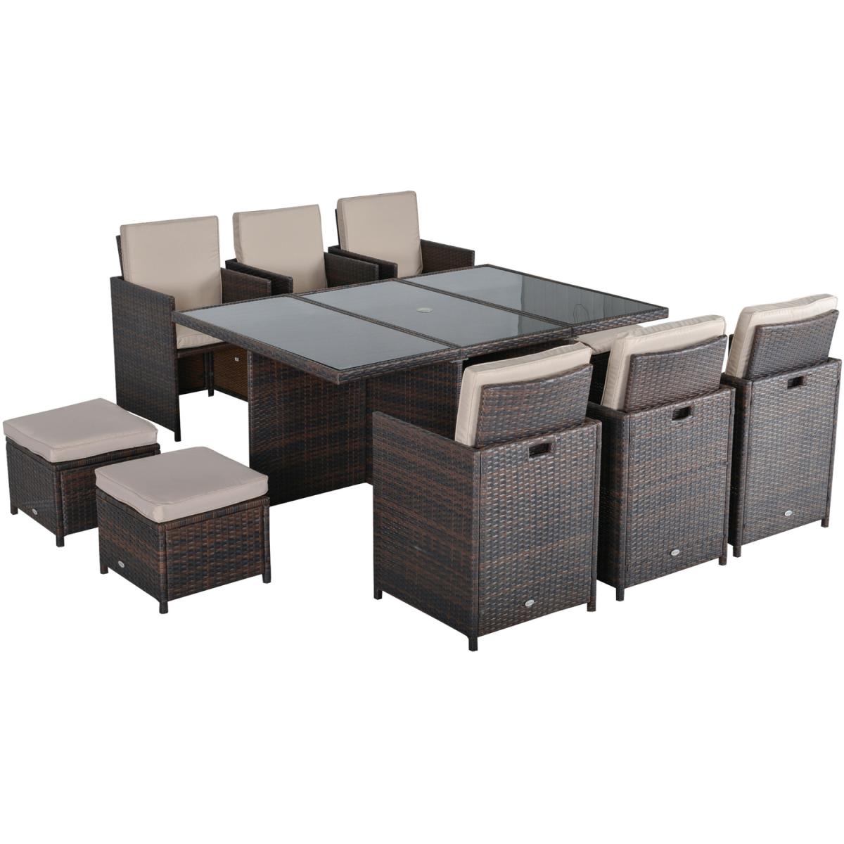 11 Pieces Rattan Dining Set - Brown – image 2